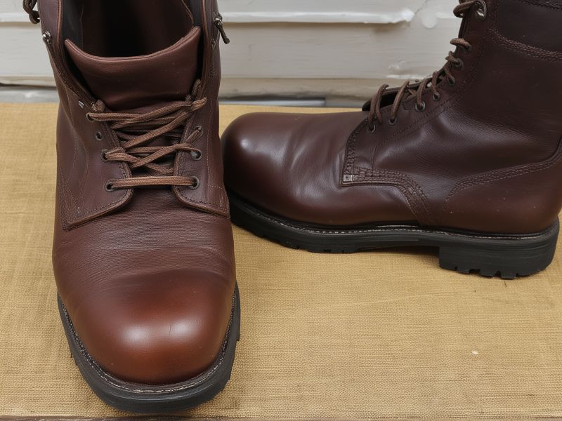 Professional boot restoration process showing detailed leather repair work