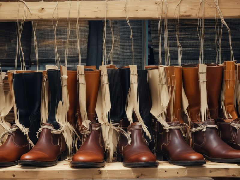 Custom handmade leather boot construction process in professional workshop